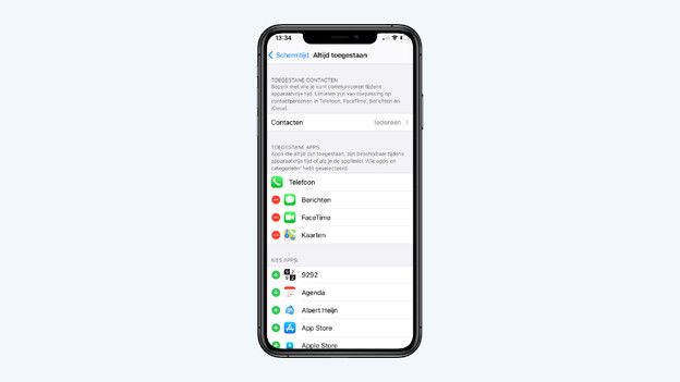 Add apps or remove them by tapping the + and - buttons.