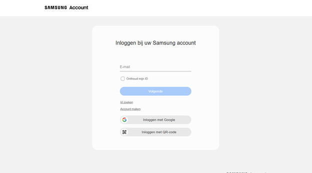 Samsung login scherm
