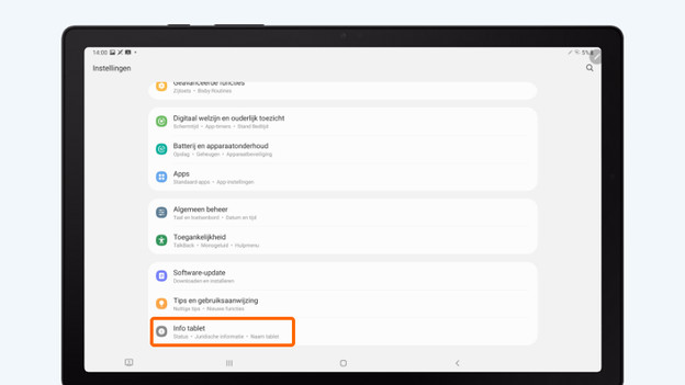 Ga naar 'Info tablet'.