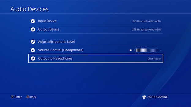 PS4 audio menu 