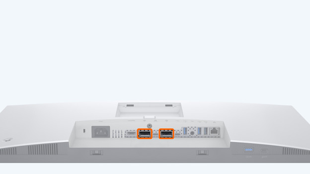 The DisplayPort IN and DisplayPort OUT on a monitor