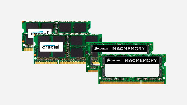 Apple RAM modules from Crucial and Corsair next to each other