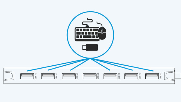 USB hub with 7 USB-A ports and accessories