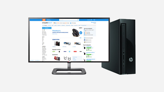 Computer and monitor with Coolblue website on the screen.