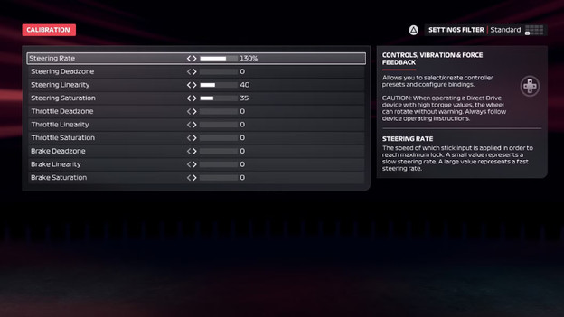 controller instellingen kalibratie f1 25