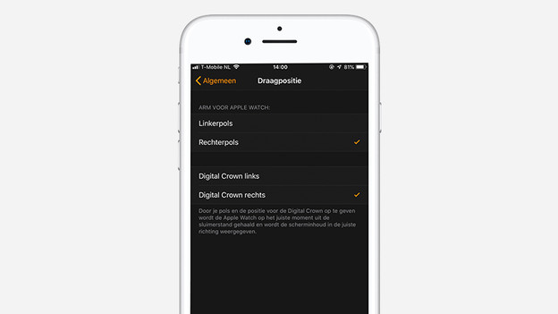 Draagpositie wijzigen via iPhone