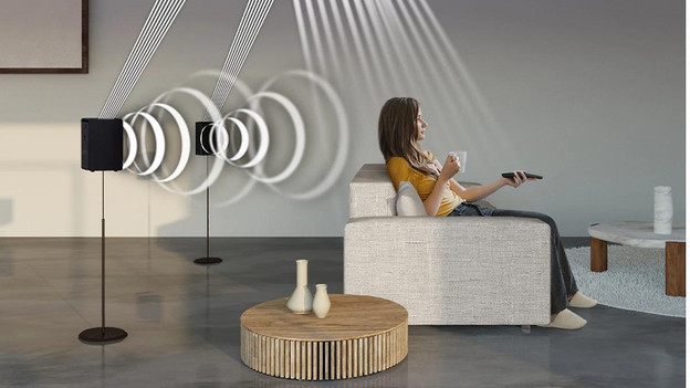 Surround sound with a soundbar, TV, and speaker set from Samsung