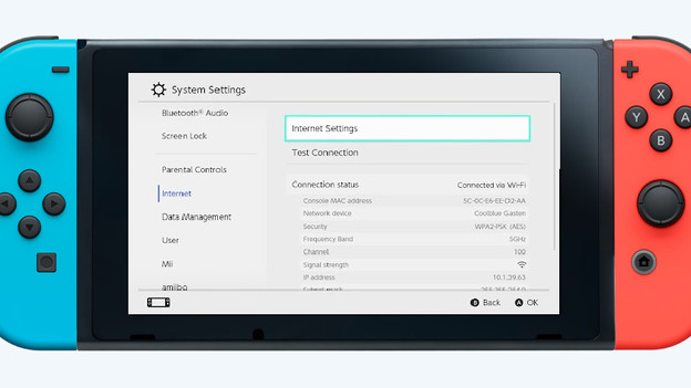 The system settings screen