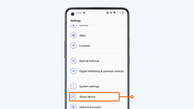 2. Scroll down and click About device