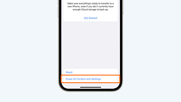 Tap 'Erase All Content and Settings'