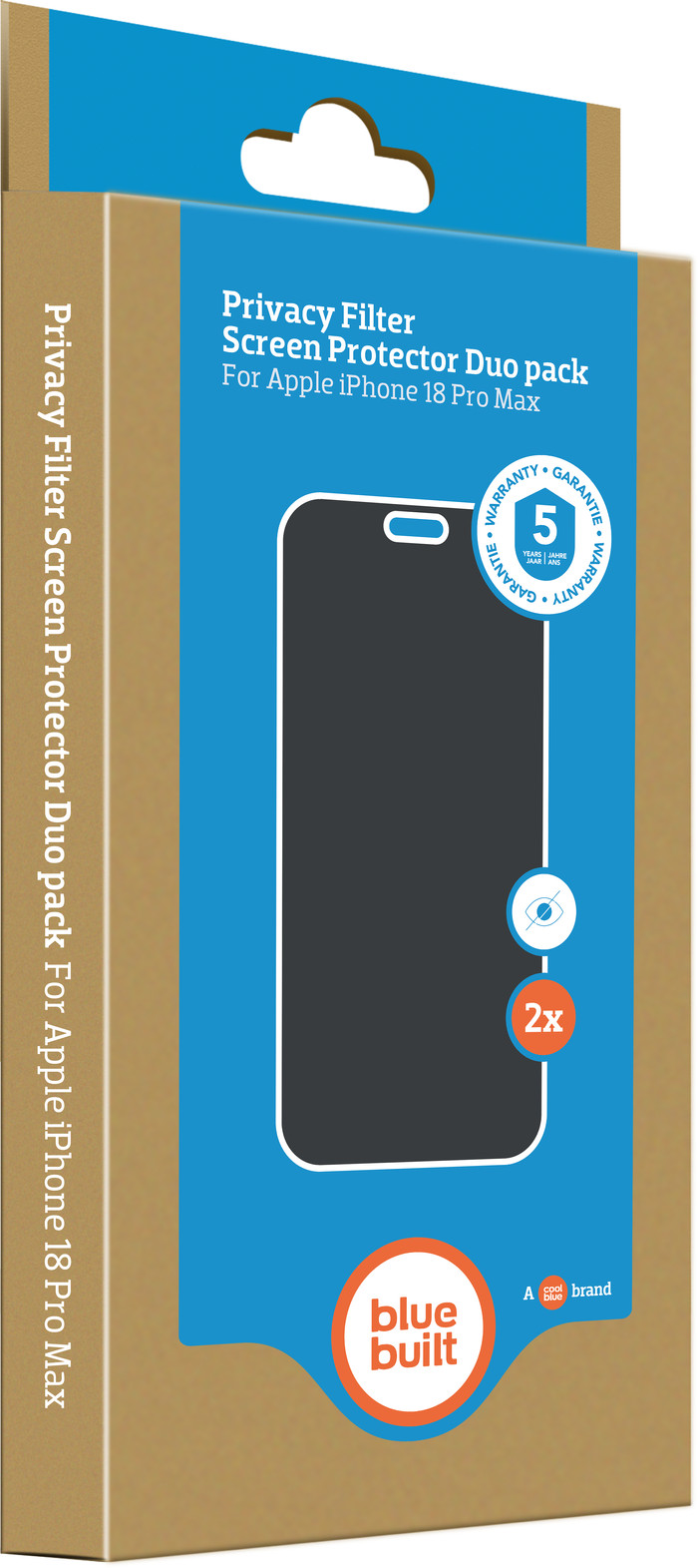 BlueBuilt iPhone 18 Pro Max Privacy Filter Screenprotector Glas Duo Pack verpakking