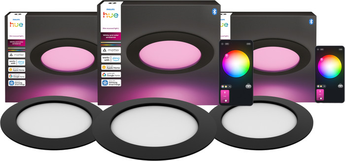 Philips Hue Inbouwspot Slim 3-Pack - White and Color - 170mm - Zwart Main Image