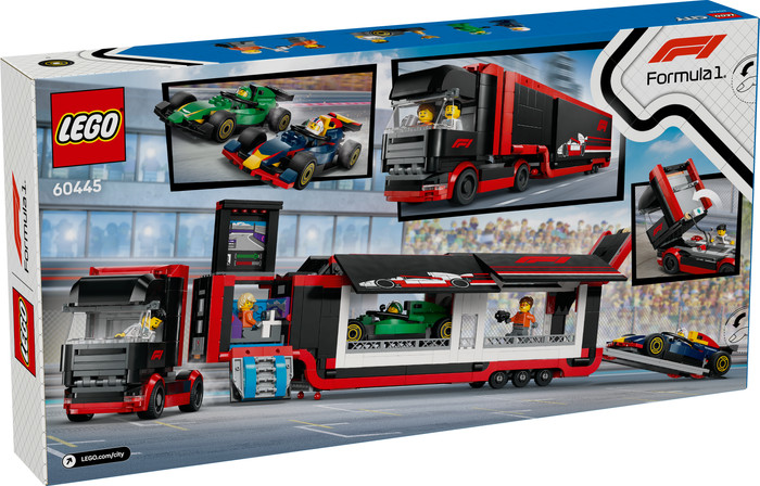 LEGO City F1 Truck with RB20 and AMR24 F1 Cars 60445 packaging