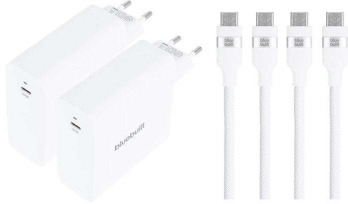 BlueBuilt 140W GaN USB-C Charger White + USB-C cable 240W 2m Nylon White Duo Pack Main Image