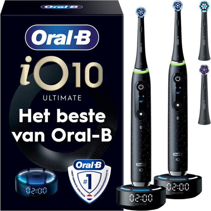 Oral-B iO 10 Zwart en Zwart Duo Pack + 4 Opzetborstels verpakking