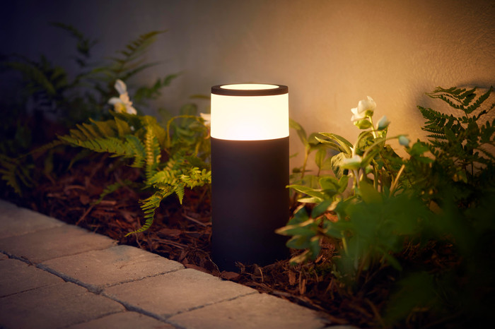 Philips Hue Calla Pedestal Lamp White and Color Black Low Expansion product in use