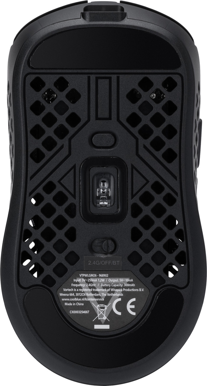 Vortech Prestige Draadloze Gaming Muis Zwart onderkant