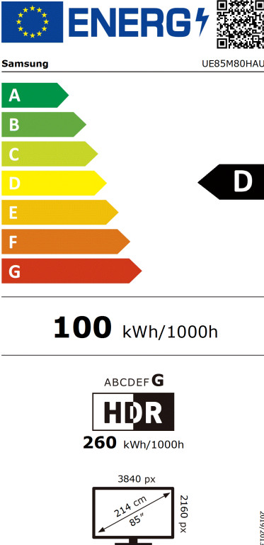 Samsung Mini-led 85" M83H (2026) energielabel