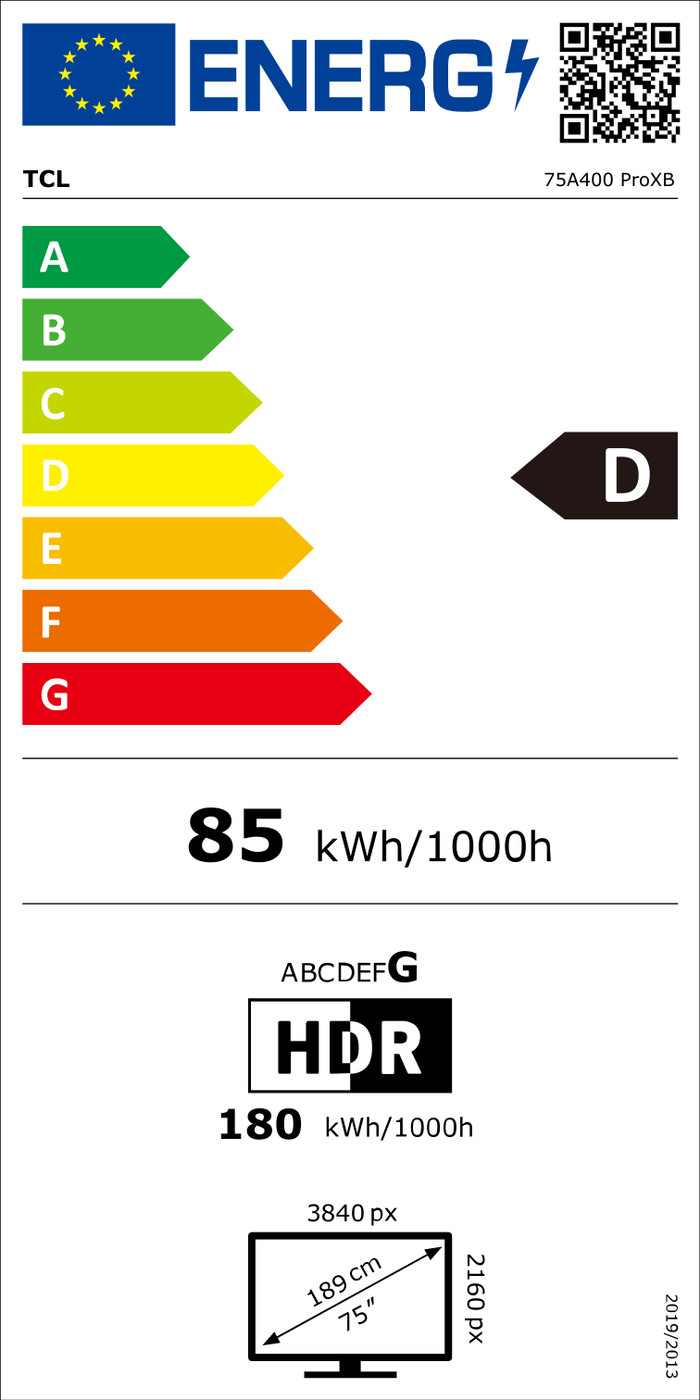 TCL QD Mini-led 75" A400 Pro (2026) energielabel