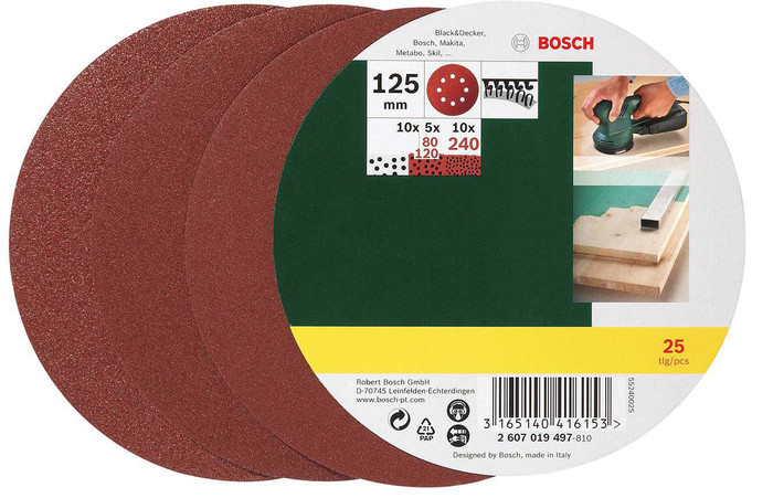 Bosch Schuurschijf 125 mm K80, K120, K240 (25x) verpakking