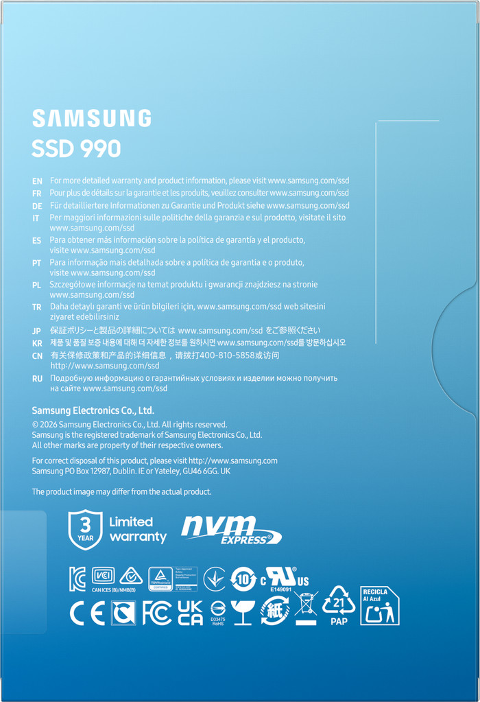 Samsung 990 PCIe 4.0 NVMe M.2 SSD 1TB verpakking