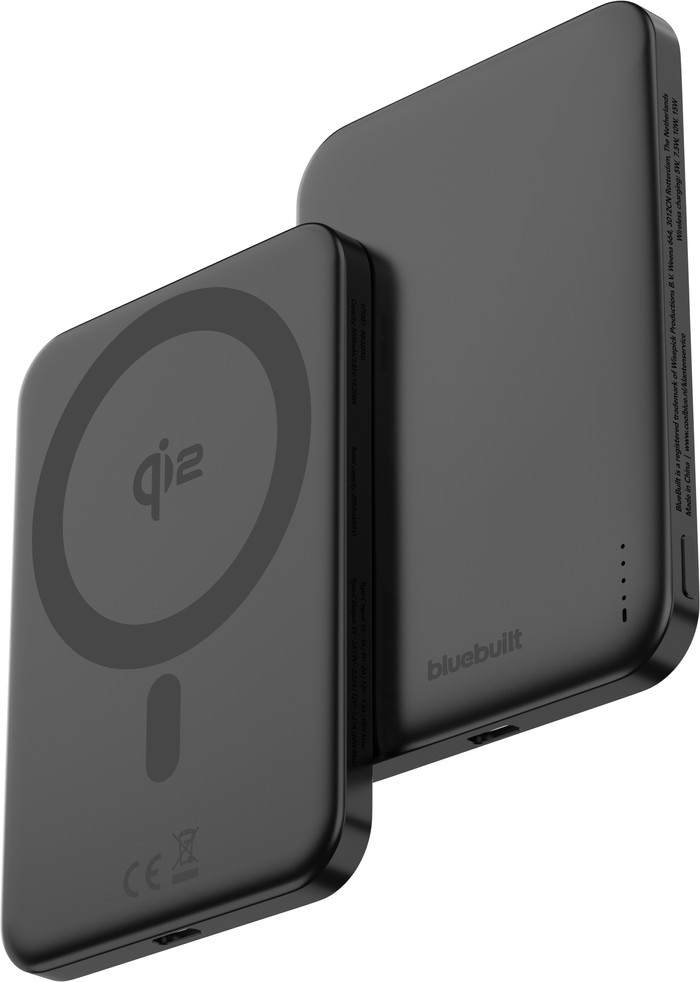 BlueBuilt Draadloze Powerbank met Qi2 en MagSafe 5.000 mAh met Snelladen 20 Watt Grijs linkerkant