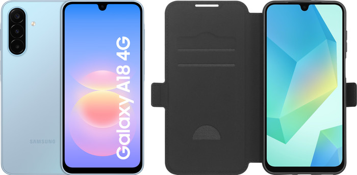Samsung Galaxy A18 128GB Blauw 4G + BlueBuilt Book Case Zwart Main Image