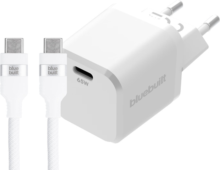 BlueBuilt 65W GaN Usb C Oplader Wit + Usb C Kabel 240W 2m Nylon Wit Main Image