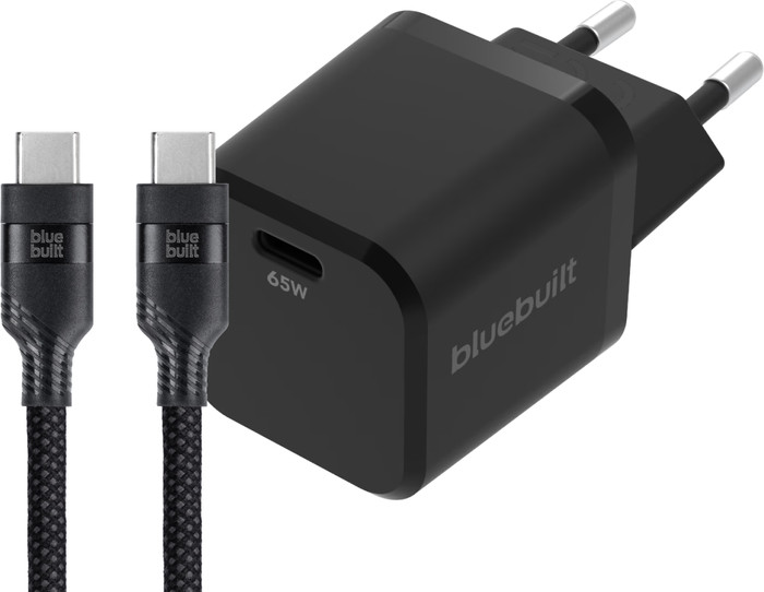 BlueBuilt 65W GaN Usb C Oplader Zwart + Usb C Kabel 240W 2m Nylon Zwart Main Image