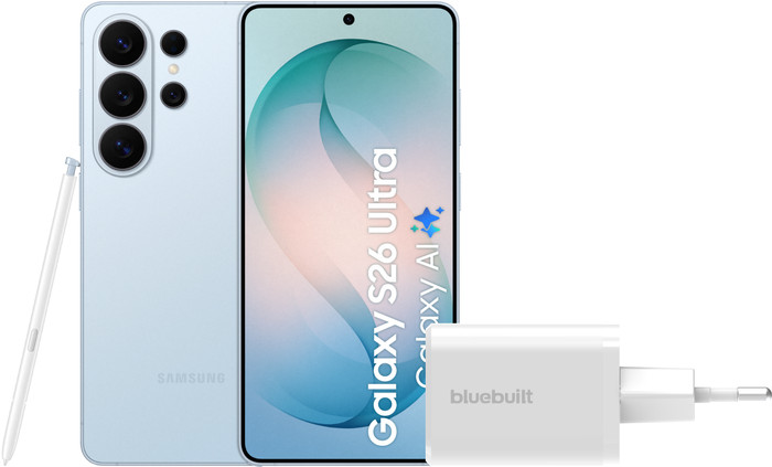 Samsung Galaxy S26 Ultra 1TB Light Blue 5G + BlueBuilt Charger 65W White Main Image