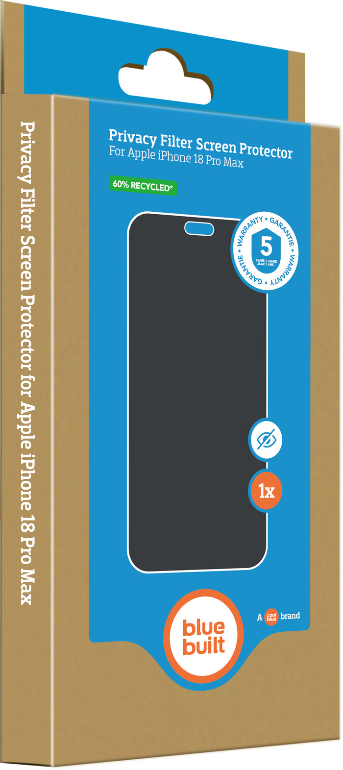 BlueBuilt iPhone 18 Pro Max Privacy Filter Screenprotector Glas verpakking
