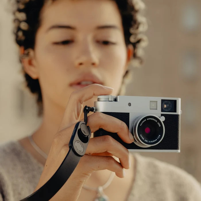 Peak Design Cuff Leather Camera Wristband Black product in use