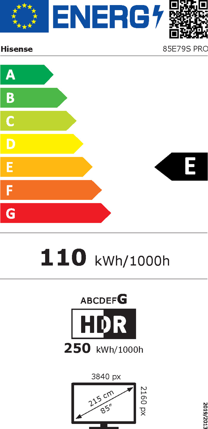 Hisense QLED 85" E79S PRO (2026) energielabel