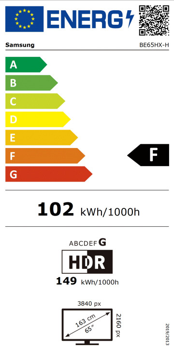 Samsung Business TV BEHX-H 65" energielabel