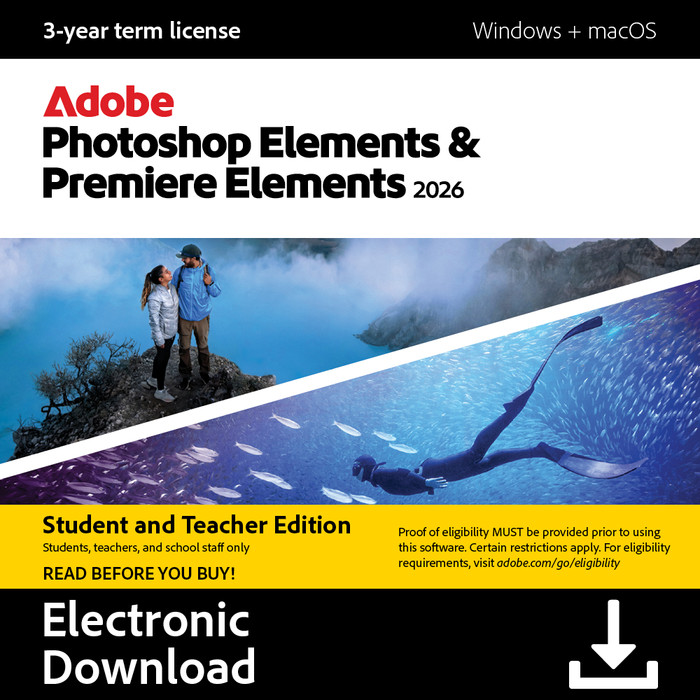 Adobe Photoshop and Premiere Elements 2026 Student/Teacher 3 Years - Digital Main Image