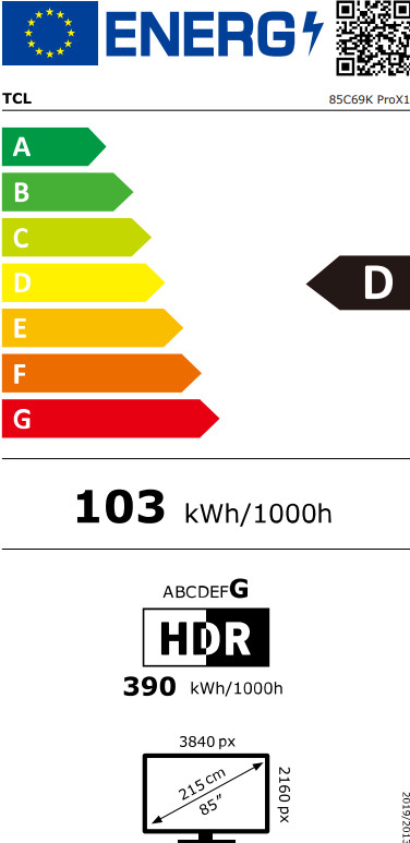 TCL QD Mini-led 85" C69K Pro (2026) energielabel
