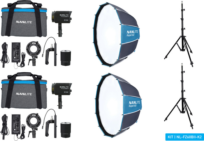 Nanlite Forza 60B II LED Bi-Color Dual Kit (met lightstand en softbox) Main Image