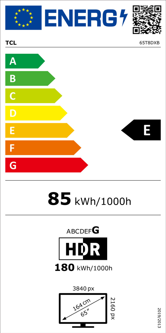 TCL QD Mini-led 65" T8D (2026) energielabel