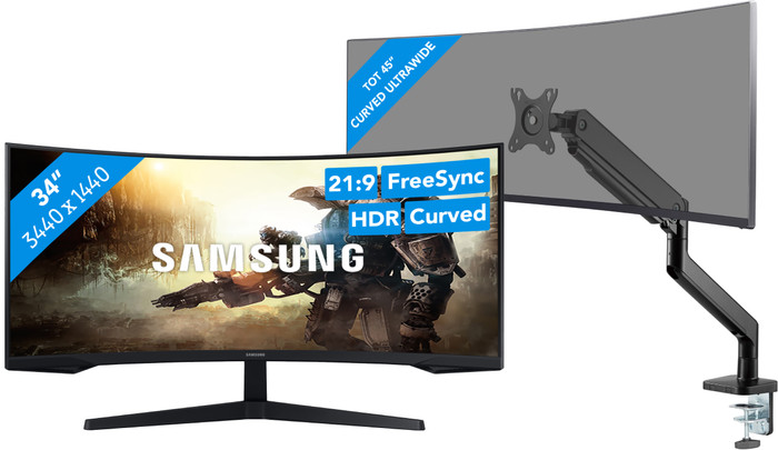 Samsung Odyssey G5 LC34G55TWWPXEN Curved + BlueBuilt Monitorarm voor 1 Ultrawide Monitor Main Image