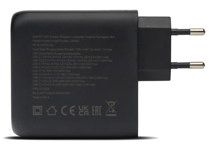Acer 100W GaN Charger rechterkant
