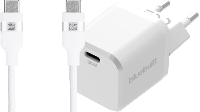 BlueBuilt Power Delivery Oplader 30W + Usb C Kabel 3m Nylon Wit Main Image