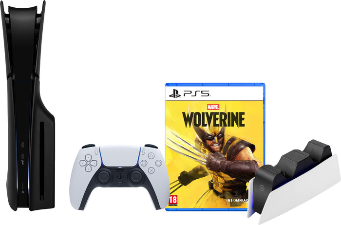 PlayStation 5 Slim Disc Edition + Marvel's Wolverine + Black Covers + Charging Station Main Image