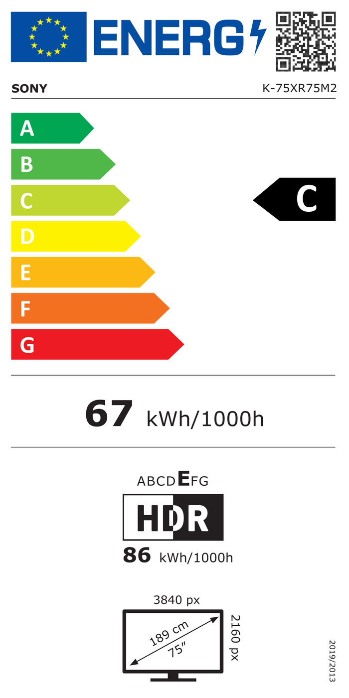 Sony Bravia 7 II True RGB 75" (2026) energielabel