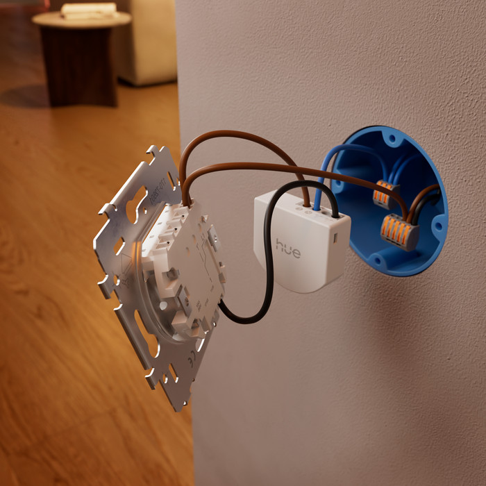 Philips Hue Bedrade Wandschakelaarmodule voor Slimme Lampen product in gebruik