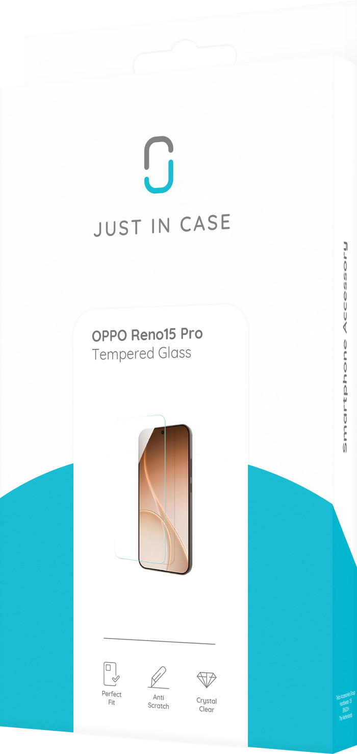 Just In Case Tempered Glass OPPO Reno15 Pro Screenprotector verpakking