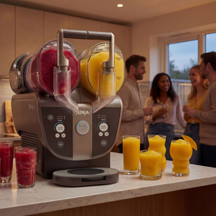 Ninja SLUSHi Twist Frozen Drink Maker Mokka FS702EUBR product in gebruik
