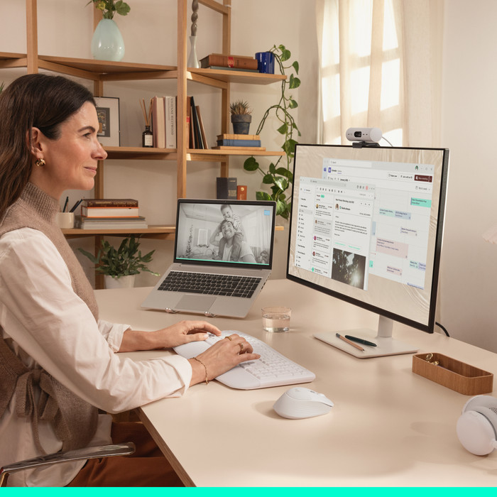 Logitech MK880 Signature Comfort Plus Wireless Keyboard and Mouse Combo Off-white QWERTY product in use