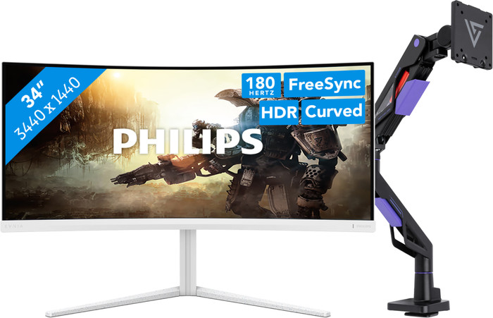 Philips Evnia 34M2C5501A/00 Curved + Vortech Monitorarm met Main Image