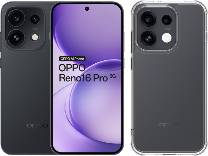 OPPO Reno16 Pro 512GB Zwart 5G + BlueBuilt Back Cover Transparant Main Image