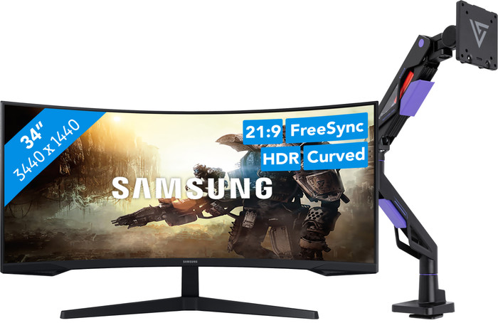 Samsung Odyssey G5 LC34G55TWWPXEN Curved + Vortech Monitorarm met Gasveer Main Image